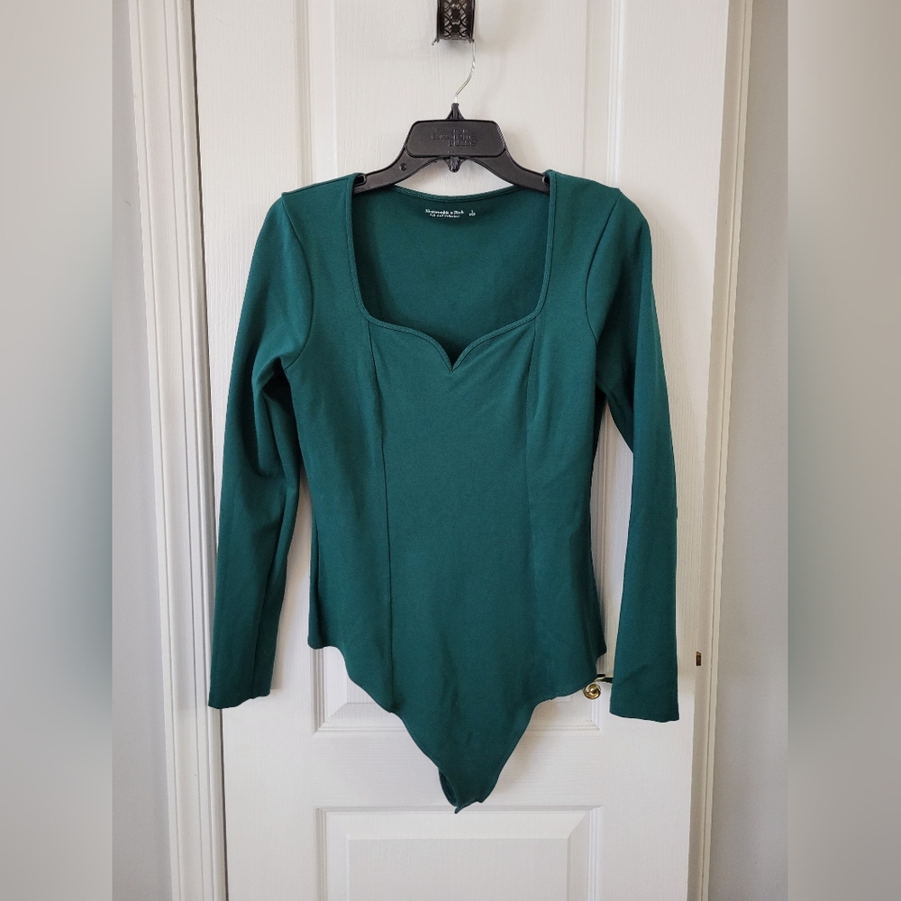 Abercrombie & Fitch Long Sleeve Ponte Sweetheart Bodysuit Dark Green Size Large